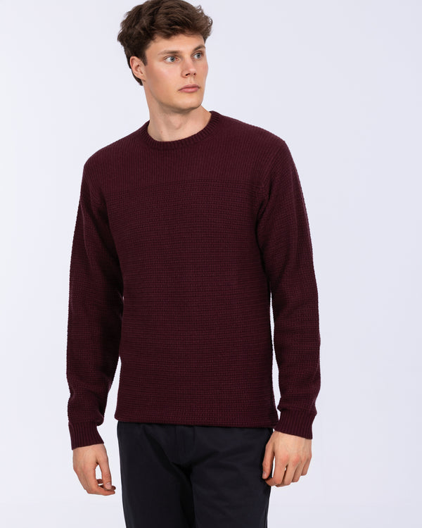 2t lang Abbots vest van lamswol met stiksel (oxblood)
