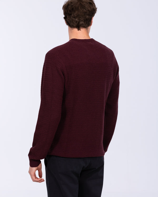 2t lang Abbots vest van lamswol met stiksel (oxblood)