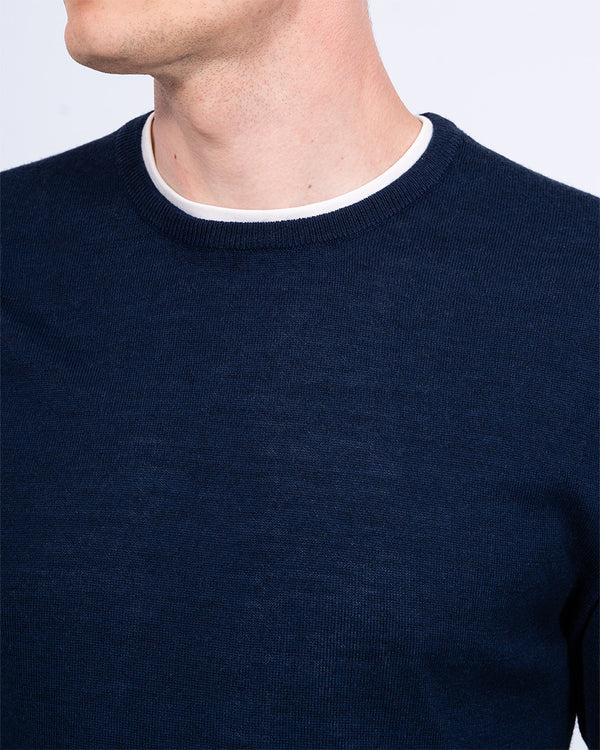 2t hoher Merino-Mischpullover mit Rundhalsausschnitt (marine)