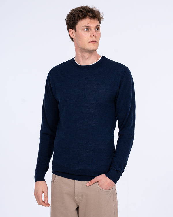 2t hoher Merino-Mischpullover mit Rundhalsausschnitt (marine)
