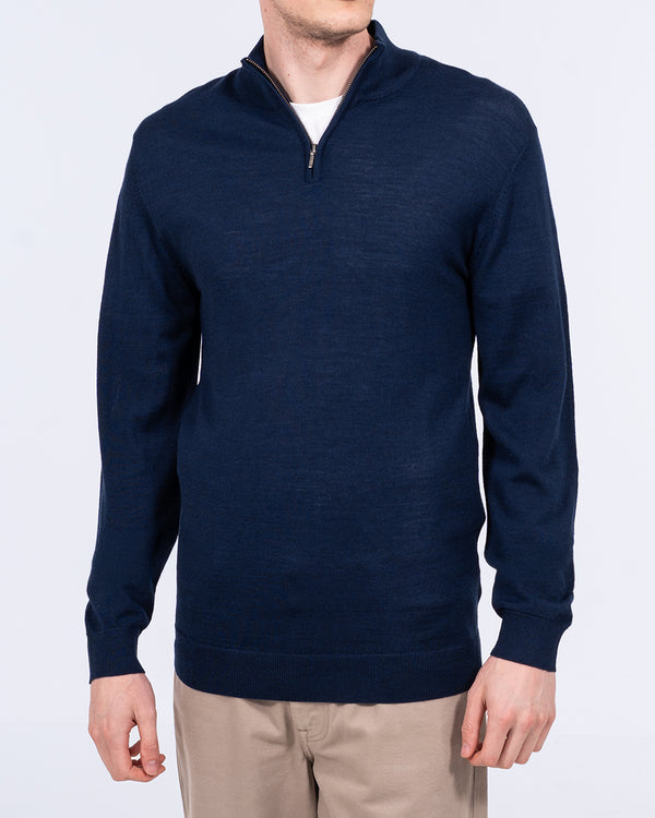 2t Merino-Blend-Pullover für große Männer mit Viertelreißverschluss (Navy)