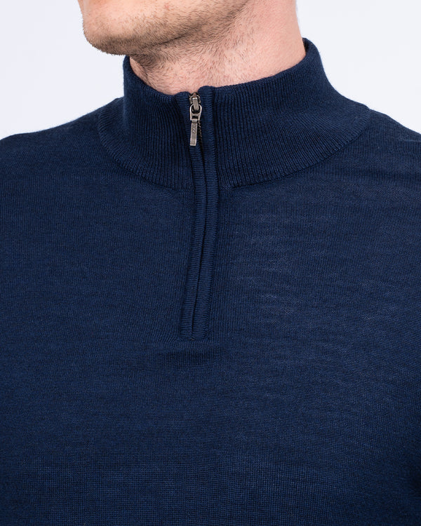 2t Merino-Blend-Pullover für große Männer mit Viertelreißverschluss (Navy)