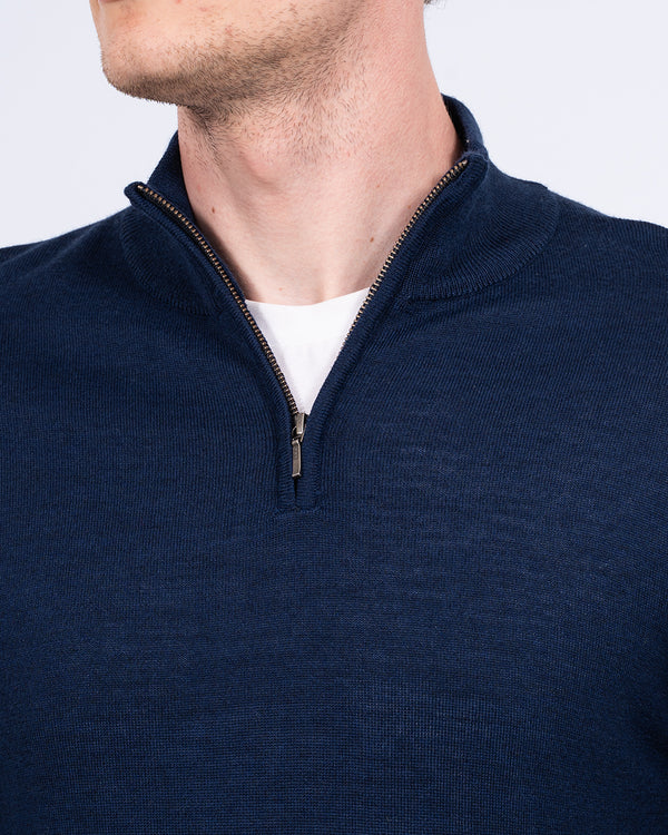 2t Merino-Blend-Pullover für große Männer mit Viertelreißverschluss (Navy)