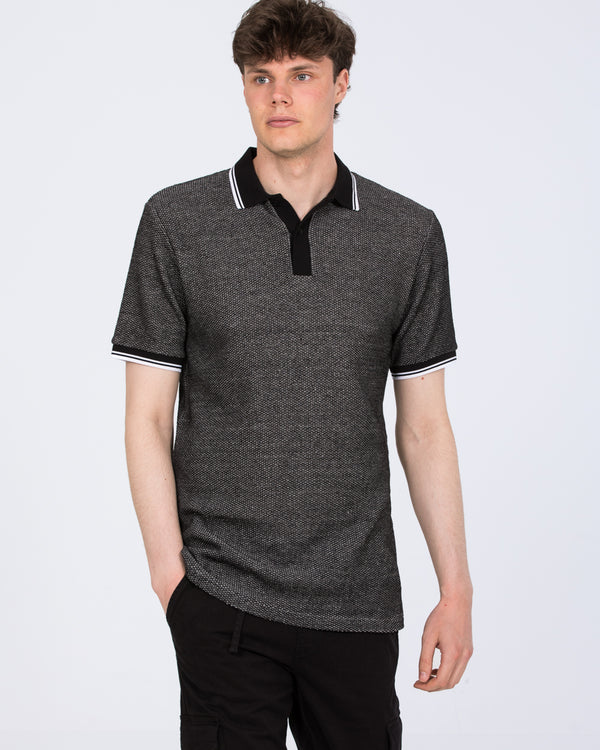 2t Tall Jacquard Tipped Polo Shirt (black pattern)