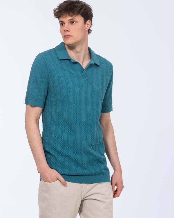 2t Victor Hoher Offener Kragen Strukturierter Polo (teal)