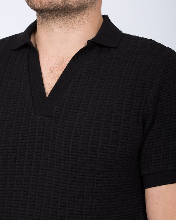 2t Vincent Tall Jacquard Open Collar Polo Shirt (black)