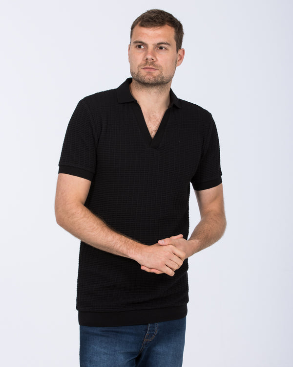 2t Vincent Tall Jacquard Open Collar Polo Shirt (black)