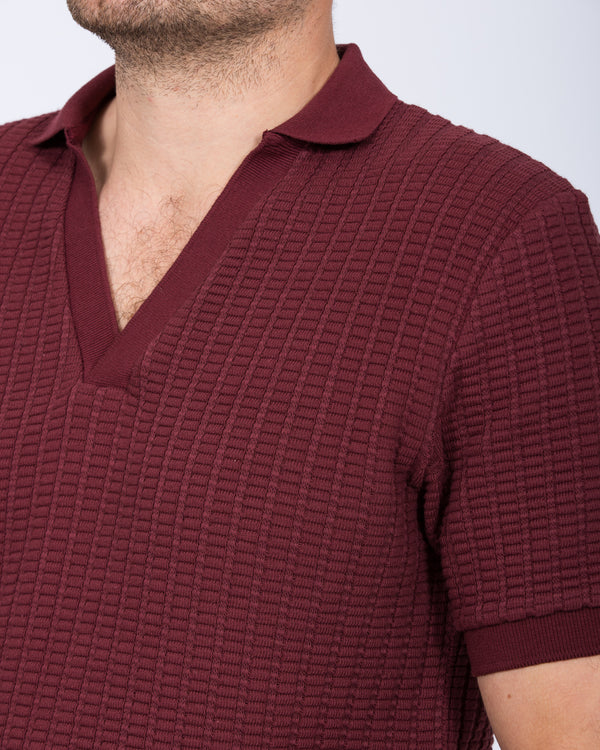 2t Vincent Tall Jacquard Open Collar Polo Shirt (burgundy)