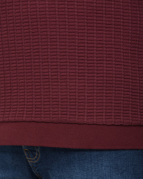 2t Vincent Tall Jacquard Open Collar Polo Shirt (burgundy)