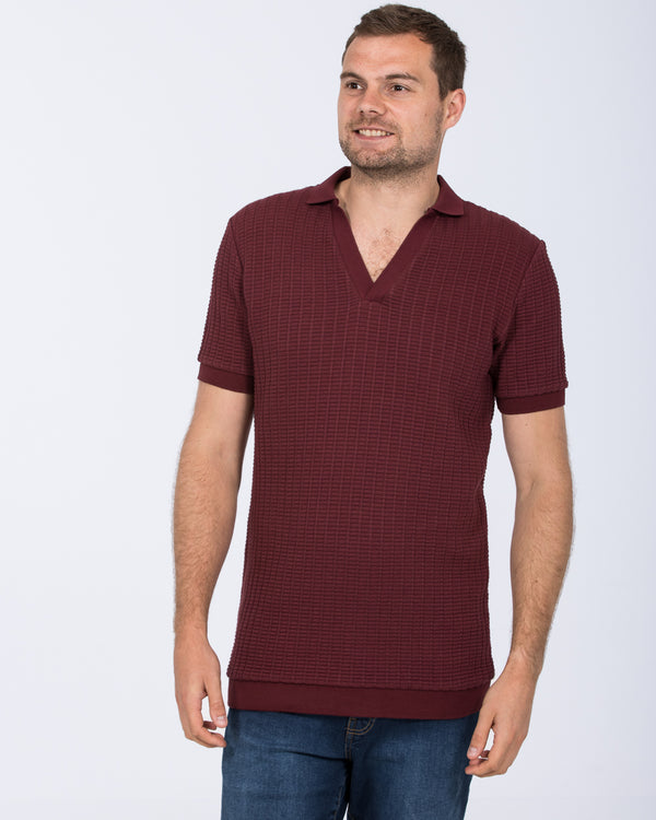 2t Vincent Tall Jacquard Open Collar Polo Shirt (burgundy)