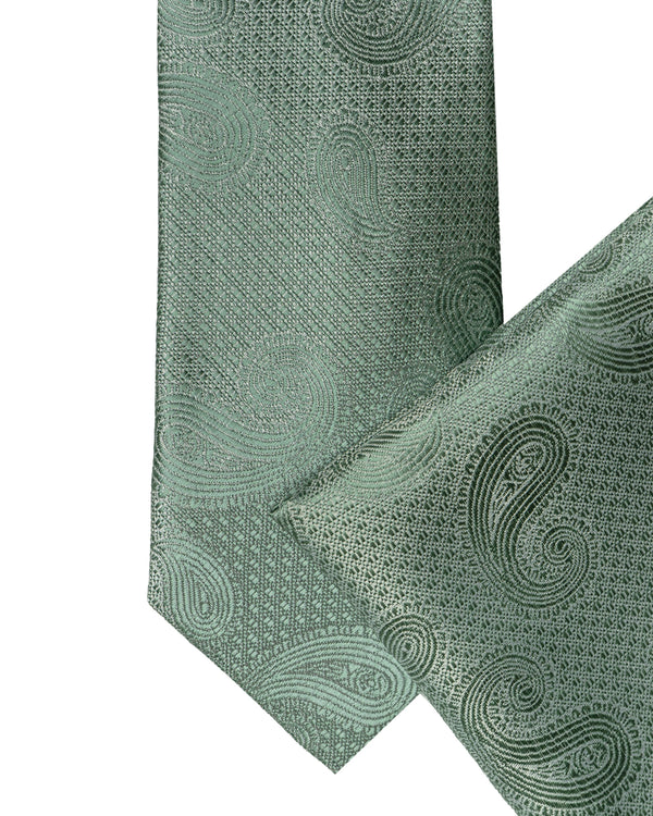 Knightsbridge Extra Long Paisley Tie Set (sage)