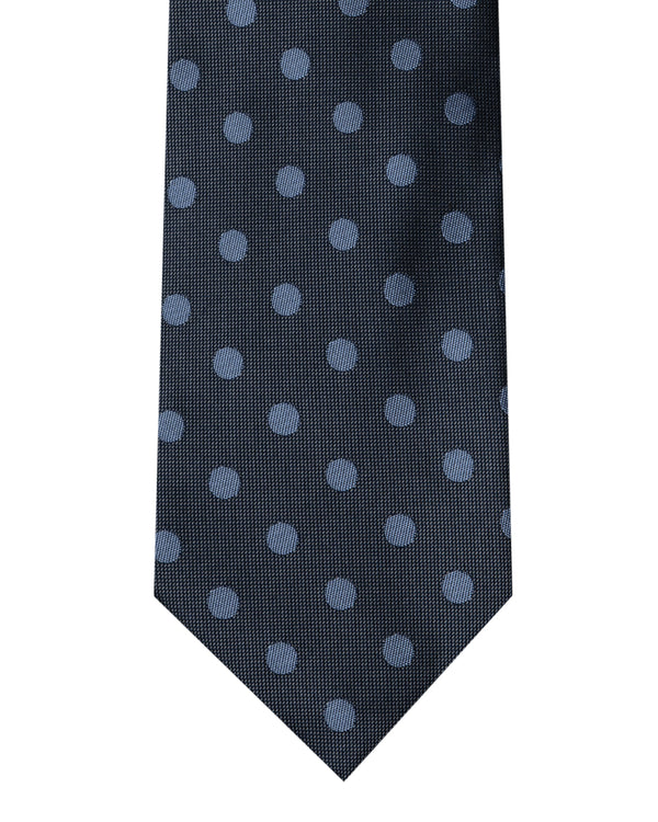 Double Two Extra Long Spotted Tie (mid blue)