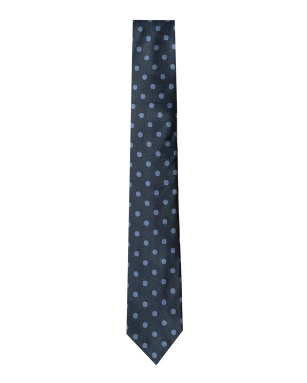 Double Two Extra Long Spotted Tie (mid blue)
