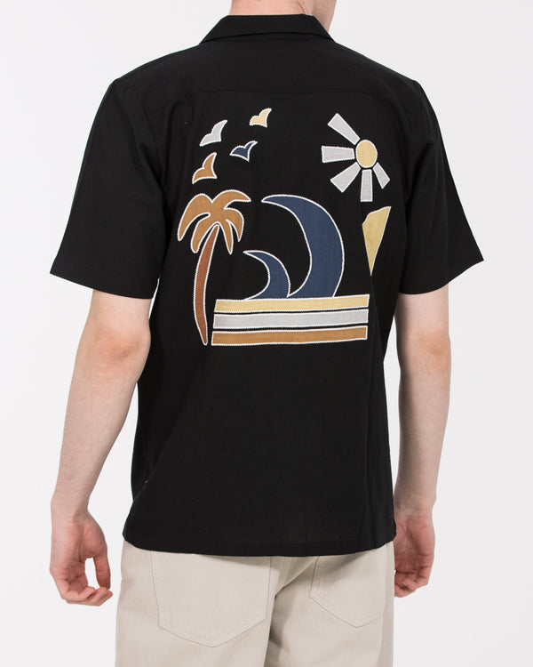 2t Bruce Tall Revere Kragen Hemd (schwarz bestickt)