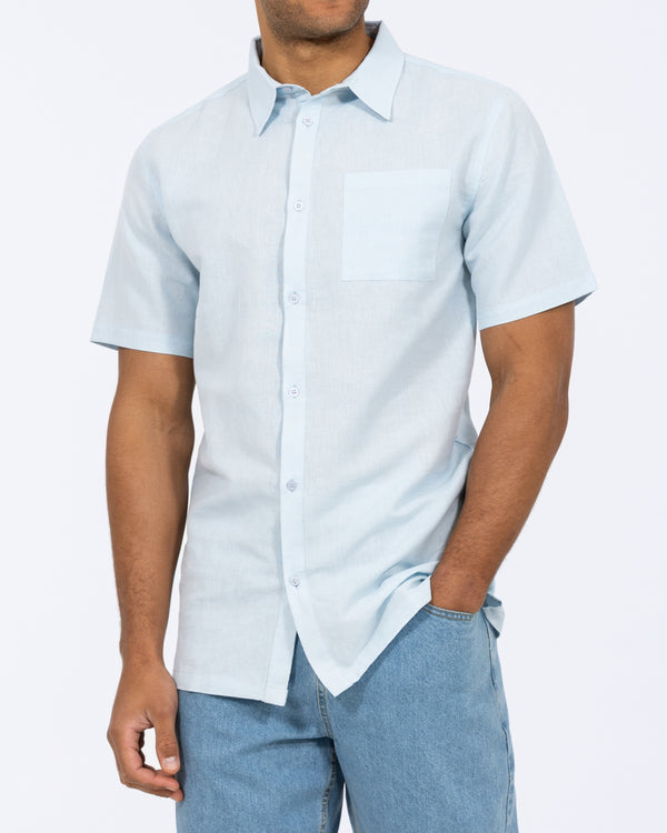 2t Tall Short Sleeve Linen Blend Shirt (pale blue)