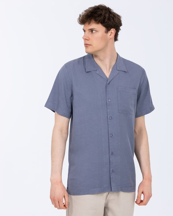 2t Reagan Tall Kurzarm Revere Hemd (blau)