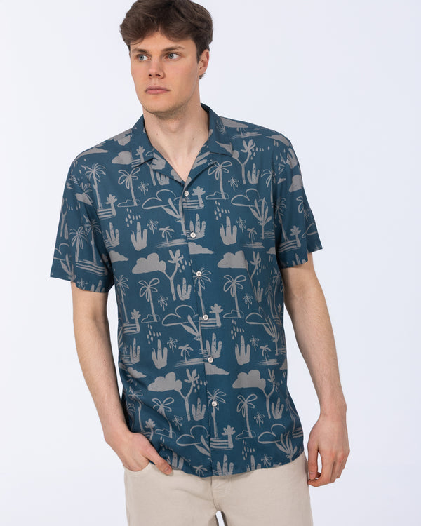 2t Rhodes Hohes Kurzarmhemd mit Aufdruck (blaues Muster)