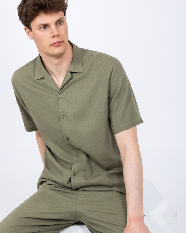 2t Tall Will Leinen Blend Revere-Hemd (Khaki)