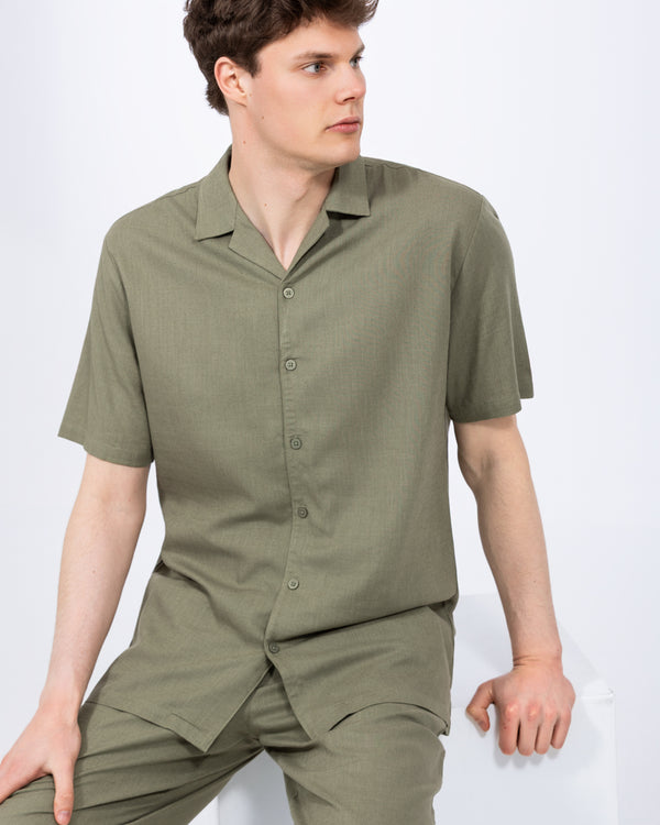2t Tall Will Leinen Blend Revere-Hemd (Khaki)