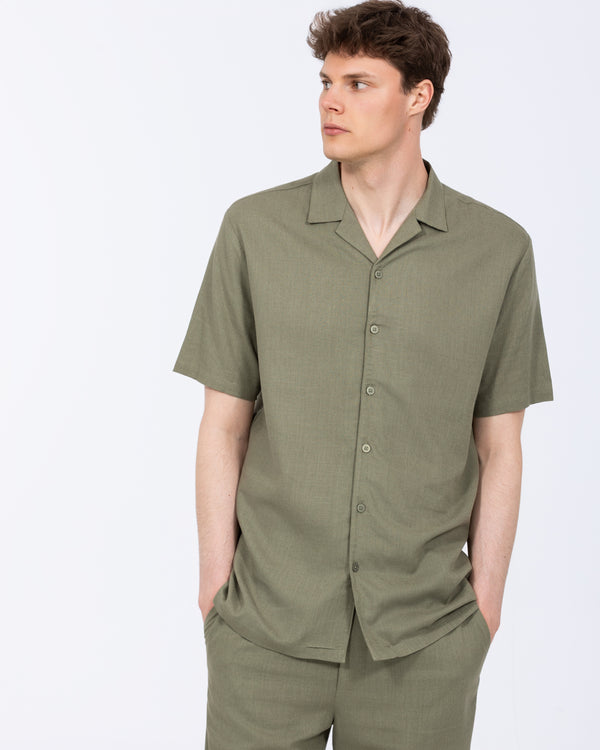 2t Tall Will Leinen Blend Revere-Hemd (Khaki)