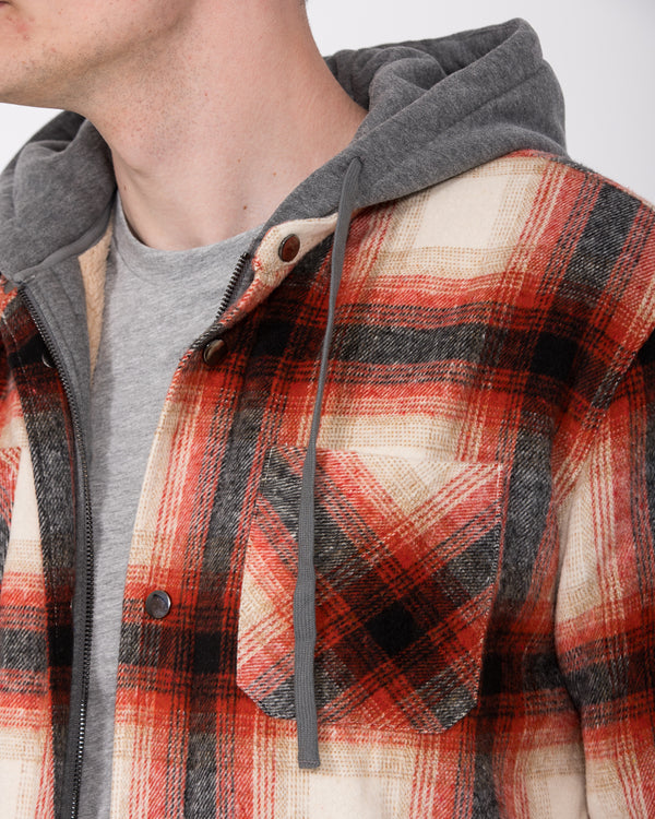 2t Jace Tall Hooded Jersey Shacket (red pattern)