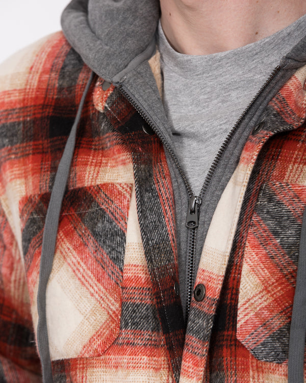 2t Jace Tall Hooded Jersey Shacket (red pattern)