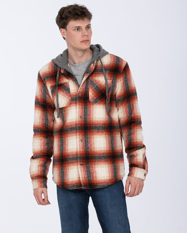 2t Jace Tall Hooded Jersey Shacket (red pattern)