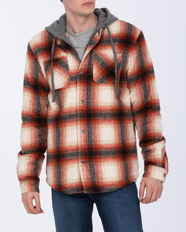 2t Jace Tall Hooded Jersey Shacket (red pattern)