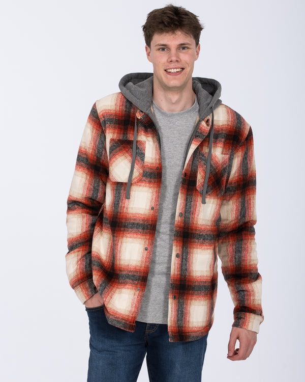 2t Jace Tall Hooded Jersey Shacket (red pattern)