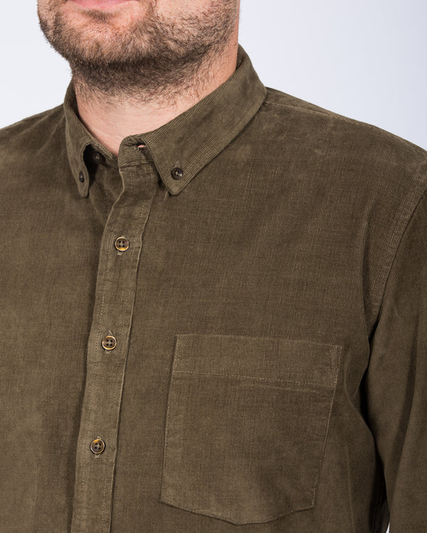 2t Drew Tall Slim Fit Cord Oxford Shirt (dark khaki)