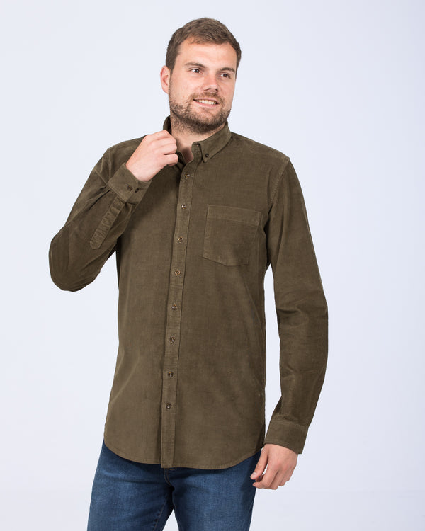 2t Drew Tall Slim Fit Cord Oxford Shirt (dark khaki)