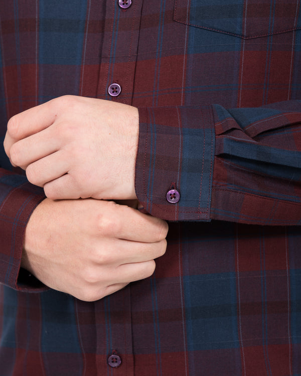 2t Jackson Tall Slim Fit Oxford Shirt (burgundy check)