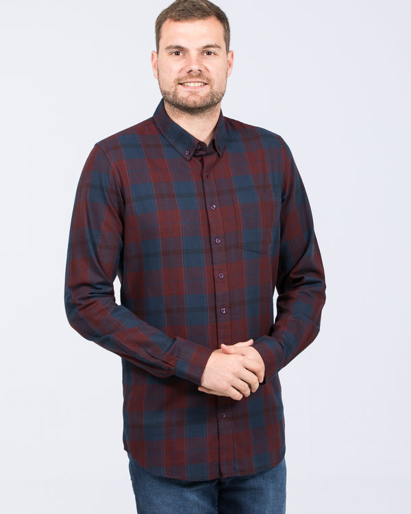 2t Jackson Tall Slim Fit Oxford Shirt (burgundy check)