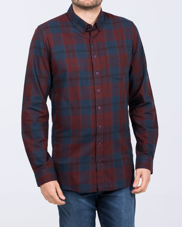 2t Jackson Tall Slim Fit Oxford Shirt (burgundy check)