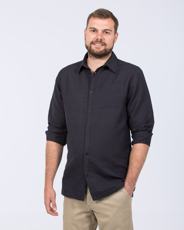 2t Tall Long Sleeve Linen Blend Shirt (navy)