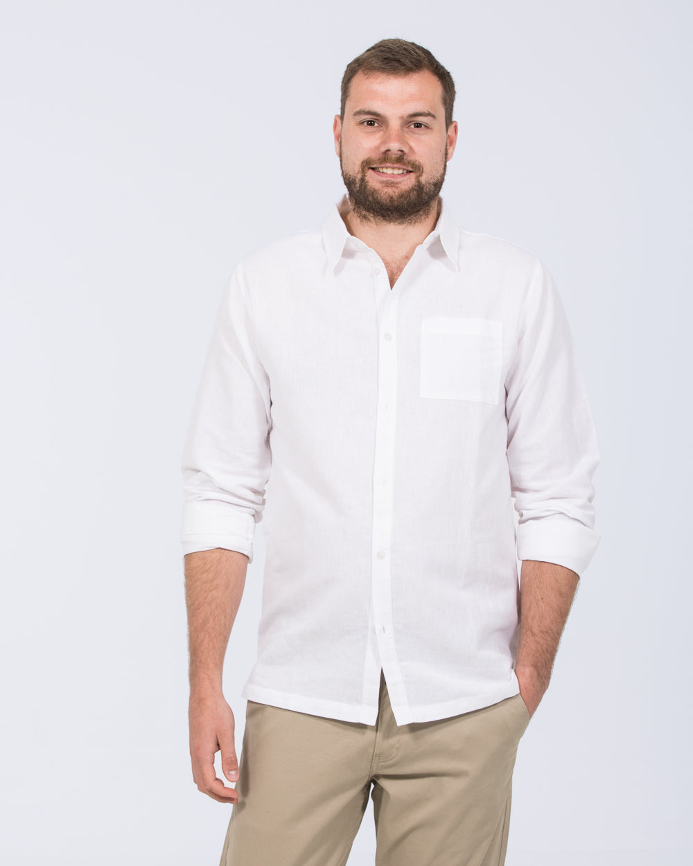 2t Tall Long Sleeve Linen Blend Shirt (white)