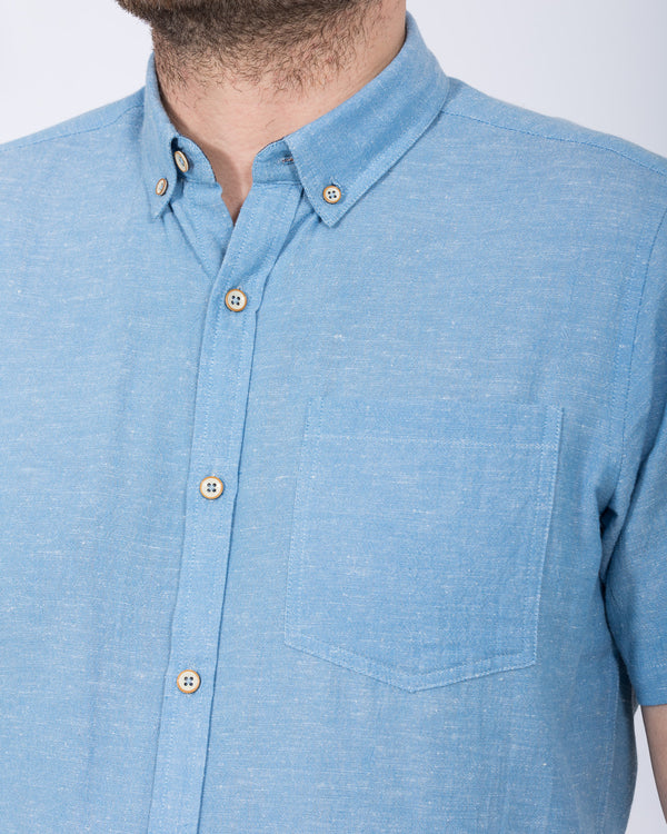 2t Tall Short Sleeve Linen Blend Shirt (mid blue)