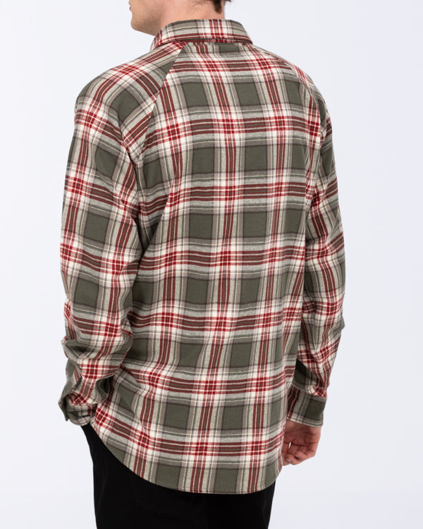 2t Bradley Tall Relaxed Fit Raglan Checked Shirt (green/burgundy)