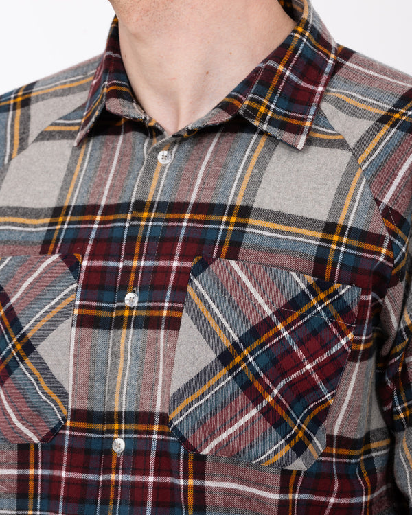 2t Bradley Tall Relaxed Fit Raglan Checked Shirt (grey/burgundy)