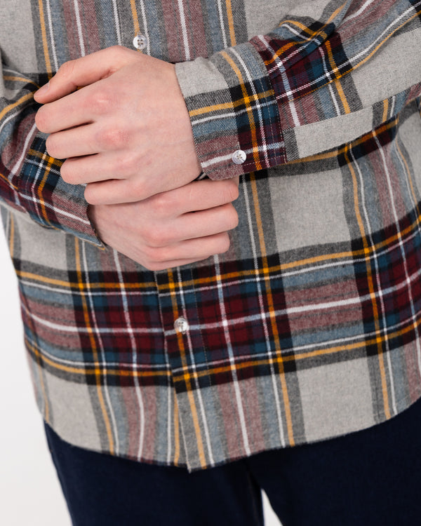 2t Bradley Tall Relaxed Fit Raglan Checked Shirt (grey/burgundy)