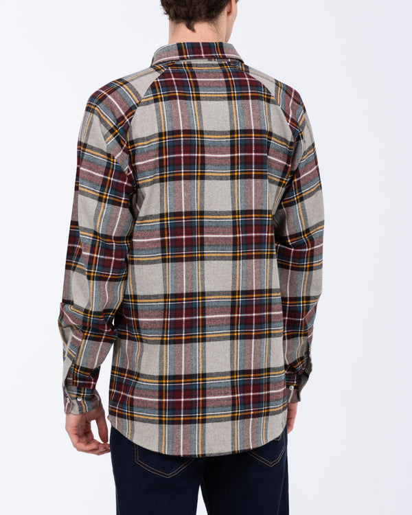2t Bradley Tall Relaxed Fit Raglan Checked Shirt (grey/burgundy)