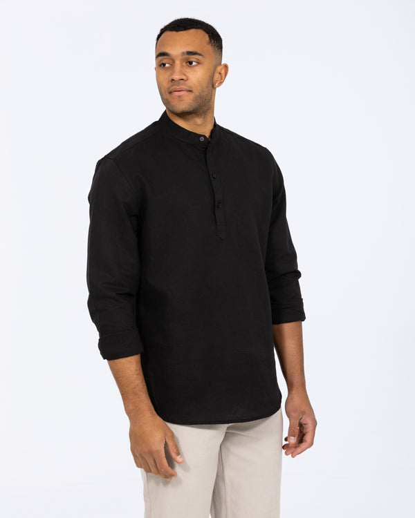 2t Cruz Tall Half Placket Linen Shirt (black)