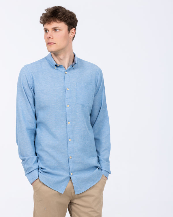 2t Tall Long Sleeve Linen Blend Shirt (mid blue)