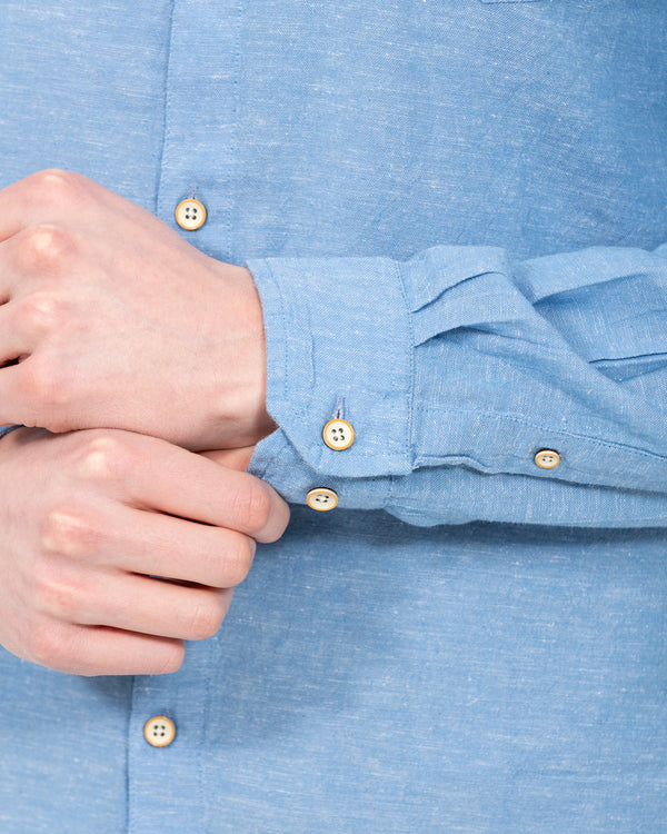 2t Tall Long Sleeve Linen Blend Shirt (mid blue)