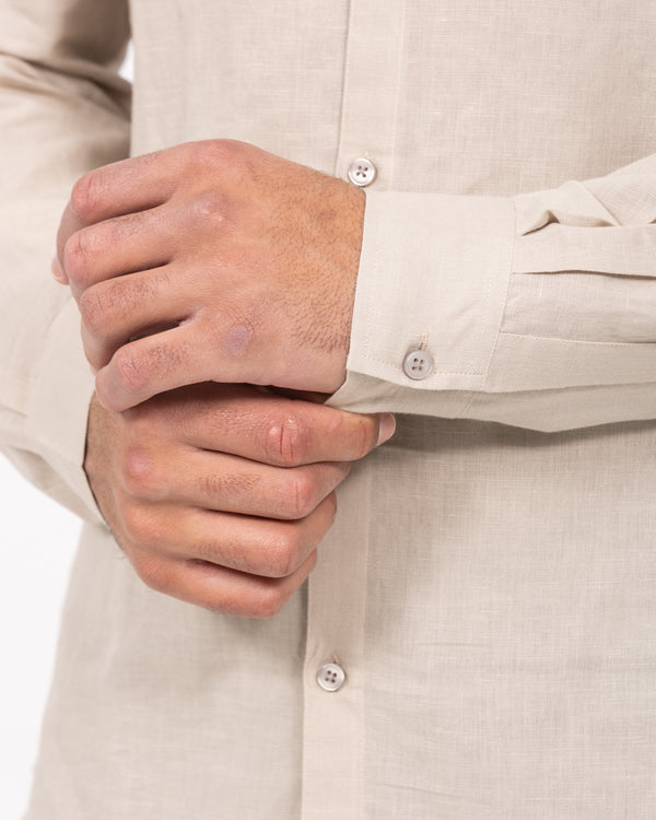 2t Hohe Langarm Leinenmischung Hemd (stone)