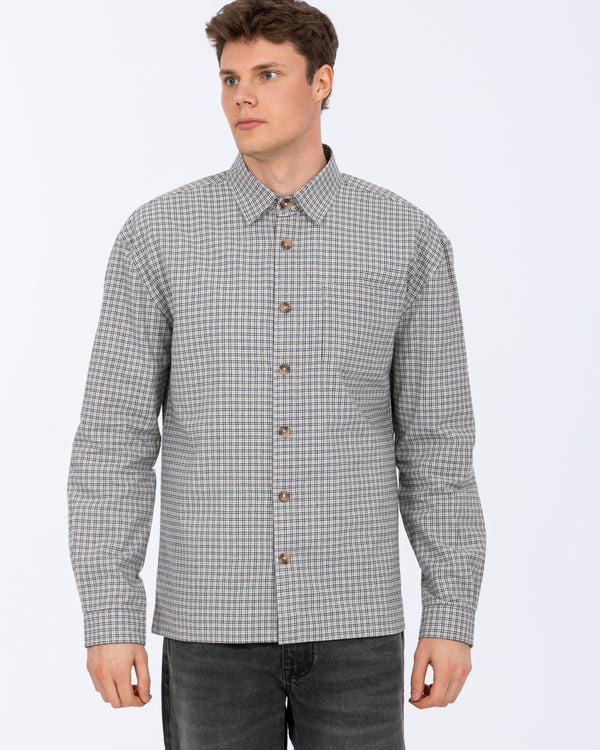 2t Tall Murray Boxy Long Sleeve Shirt (grey/navy check)