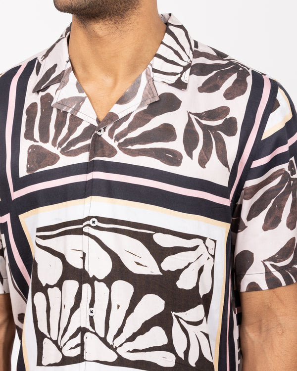 2t Musa Tall Kurzarm Bedrucktes Revershemd (weißes Muster)