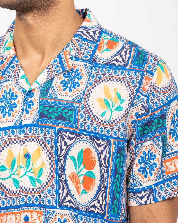 2t Rhodes Tall Kurzarm bedrucktes Hemd (Zitrus)