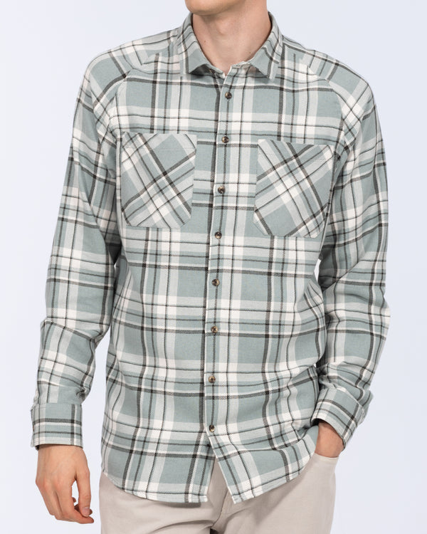 2t Bradley Tall Relaxed Fit Raglan Checked Shirt (aqua/ecru)