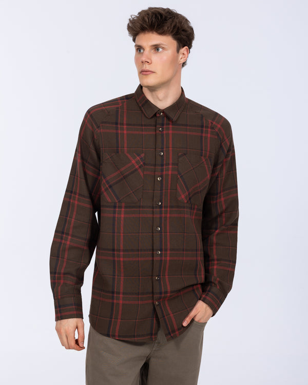 2t Bradley Tall Relaxed Fit Raglan Checked Shirt (brown)